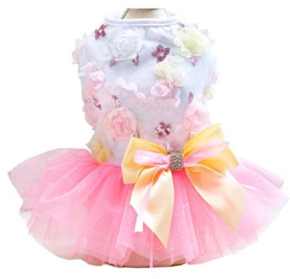 SMALLLEE_LUCKY_STORE Flower Puppy Princess Tutu Dress for Small Dog Cat Girls Birthday Party Fancy Costume Female Dog Clothes Pet Apparel