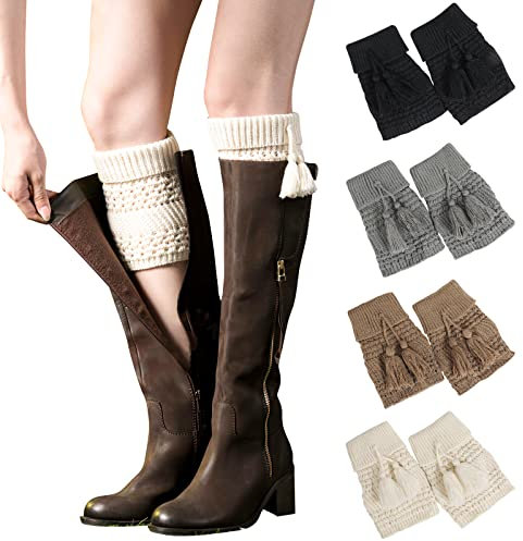 XEPST 4 Pairs Winter Warm Boot Cuffs, Crochet Knitted Boot Cuffs Short Leg Warmers Boot Topper Socks Short Ankle Warmers for Women Girls