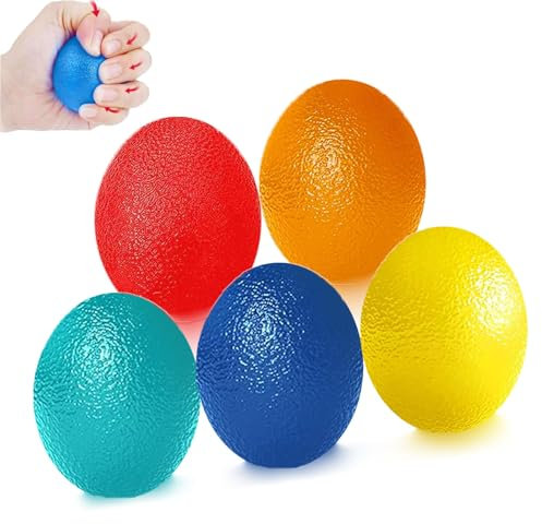 5 Stücke Hand Therapie Bäll, Fingertrainer Handtrainer Training Ball Eiförmige Griffbälle Hand Therapie Übungsbälle Silikon Finger Stärkungsmittel Lindert Stress für Kinder und Erwachsene(Mehrfarben)