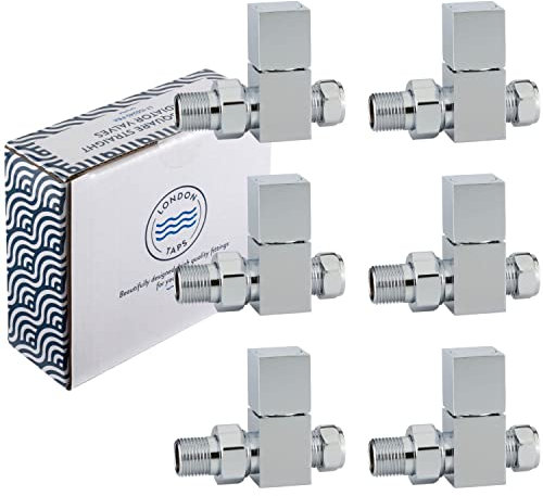London Taps Square Straight Radiator Valve, Standard 15mm Connection, Chrome Plated Solid Brass, Central Heating Radiator or Towel Rail Valves Set of 3