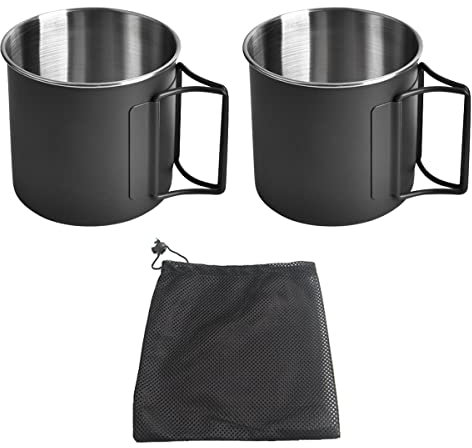 NUZAMAS Folding Cup 330 ml 304 Stainless Steel Coffee Tea Water Cup Portable Outdoor Camping Mug, Outdoor Accessories for Hiking Cooking Camping Pot Open Fire (Black)