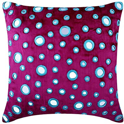 The HomeCentric Dekorativ Fuchsia Pink Cushion, 2 Stück, 60x60 cm Samt Kissen, Kissenhülle mit Spiegelstickerei, Kreise & Punkte Kissen, Zeitgenössisch Cushion - Mirror Lover