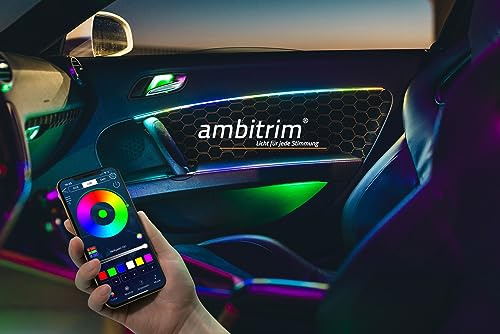 ambitrim® Digital RGB PRO LED Ambientebeleuchtung | Neuheit 2023 RGB Steuerung Via App | Kabellos mit 16,7 Millionen Farben und Farbverläufen | 2 Zonen-Steuerung - Armaturenbrett PRO