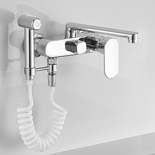 SXLSZ Rubinetto a Muro Rubinetto Cucina con Doccetta Estraibile modalità Singola Miscelatore Monocomando Rubinetti Cucina Parete,Cromo,20cm