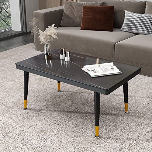 Table Basse rectangulaire Moderne, Table Centrale de Salon avec 4 Pieds en métal Plus épais, Table de canapé, Table de Cocktail, Bureau en Ardoise frittée, pour Salon, Bureau à Domicile, sal