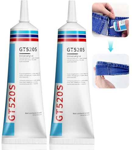Colla Tessuti, Colla per Tessuti Resistente ai Lavagagi, Colla per Scarpe-Colla per Pelle, Adesivo Trasparente per Tessuto, Plastica, Vetro, Pelle, Legno,60ml*2pcs