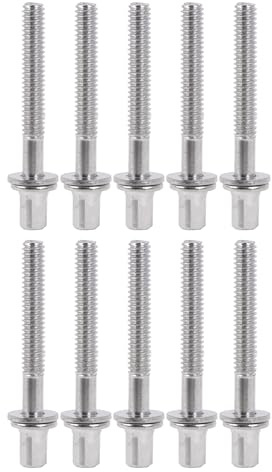 Yibuy 10 Pieces Drum Percussion Tension Rods Screw with Gaskets Silver 40x5mm(LxDia)