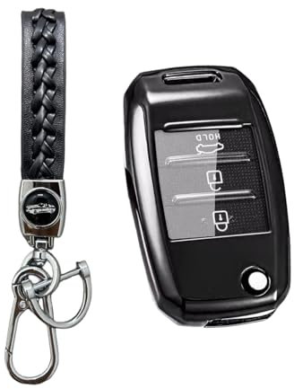 MEDZUK Schlüsselhülle Kompatibel mit Kia Stonic 2017-2024 2025 Autoschlüssel Hülle Schutz, Schlüsselgehäuse Zubehör mit Schlüsselanhänger (Schwarz)