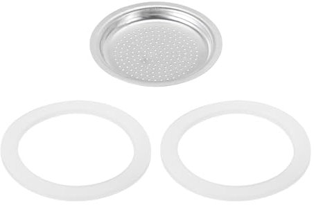 sourcing map Stovetop Espresso Maker Replacement Aluminium Coffee Pot Parts with 1pcs Filter and 2pcs Silicone Gasket Seals 50x41x5mm for 2-Cup Mocha Coffee Maker Pot(Silver)