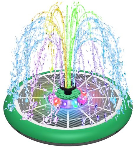 SZMP Fontaine Solaire 5W,2024 Upgraded Fontaine Exterieure de Jardin avec 4000mAh Batterie,10 Lumières LED Solaire Flottant Extérieur Fontaine Pompe Bassin Solaire pour Bain d'oiseaux,Étang,Patio