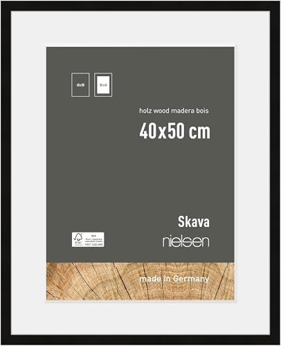 nielsen Bilderrahmen mit Passepartout, 40 x 50 cm, Holz, Schwarz, Posterrahmen zum Aufhängen im Hoch- & Querformat, Echtglas, Skava