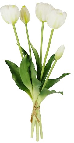 Flair Flower Real-Touch Tulpenbund künstlich Blüten Frühlingsdeko Osterdeko Tulpe Tulpenstrauß Latex Kunsttulpe Einzelblumen Kunstblumen Blumen Tischdeko Dekoration Stielblume Seidenblume, Creme