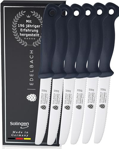 Edelbach Solingen Küchenmesser Set | 'Perfect' Frühstücksmesser m. Wellenschliff | Ultrascharf Messerset Made in Germany | Frühstücksmesser, Steakmesser, Brötchenmesser (6er Frühstücksmesser Set)