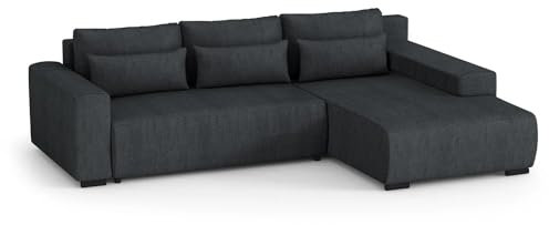 BEAUTY SOFA Ecksofa Benny mit Schlaffunktion, Bettkasten, Wellenfedern - L-förmiges Corner Sofa - Dekoratives Kopfteil - Rechte Seite, Farbe Anthrazit (Modesto 489) - 271x185x82cm