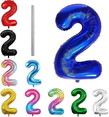 Geburtstag zahlen Luftballon 2 jahre-Blau XXL Jumbo Folienballon 40 Zoll – 101 cm Luftballons 2 Geburtstag Junge Mädchen Babyparty Geburtstagsdeko Jubiläumsparty Dekoration