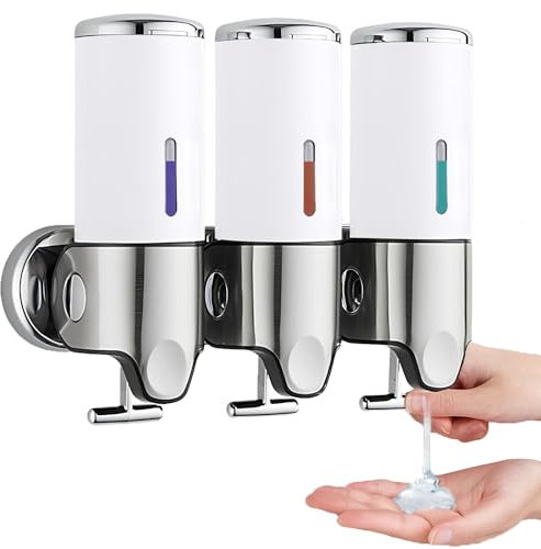 Sonhomay Duschseifenspender 3-Kammer Wandmontage Flüssigseifenspender 3-in-1 Shampoo Conditioner Duschgelspender für Zuhause Hotel