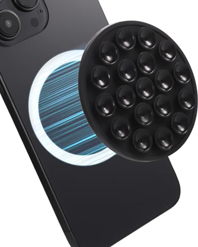 lasuroa Suction Cup Phone Mount, 2.48x0.23in Silicone Magnetic Suction Cup Phone Holders Case Anti-Slip Hands-Free Round Shape Mount for Video Content Creator (Black)