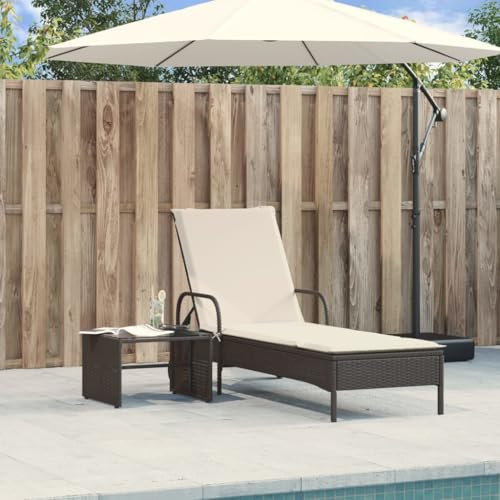 Homgoday Sonnenliege mit Rollen und Auflage Gartenliege 3-Fach Verstellbare Rückenlehne Relaxliege Gartenmöbel Liege Liegestuhl Strandliege Gartenmöbel 110 KG Belastung Schwarz Poly Rattan