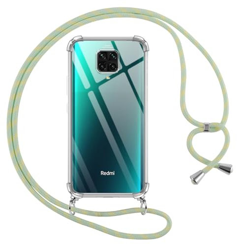 Pnakqil Funda para Xiaomi Redmi Note 9 Pro/9 Pro Max/9S 4G con Cuerda, Carcasa Transparente Silicona Colgar Collar Correa de Cuello Cadena Cordón para Redmi Note 9 Pro 6.67 Fundas, Verde