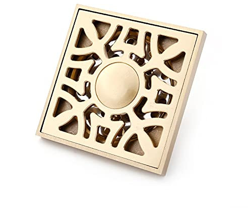 YUCHUANGYE Rejilla Desague Ducha Desagüe de Piso Cuadrado de 4 con diseño de Flores talladas en latón de Color Dorado, Rejillas de desagüe for Ducha de baño, Accesorios for baño Desague Ducha(B)