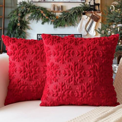TOYPOPOR 50CM x 50CM 2er Set Weihnachten Kissenbezüge Wolle Kissenbezüge Weicher Plüsch Kurzer Wollsamt Dekokissenbezuge Luxuriöses Sofakissen Europäische Kissenhülle für Sofa Schlafzimmer