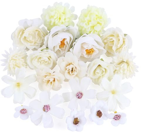 GUOSIYAO Künstliche Blumenköpfe Künstliche Blüten Kunstblumen Blumenköpfe Kunstblumen Seidenblumen Dekoblumen Künstlich Für Party DIY Braut Hochzeit Blumenarrangements Combo Deko 20Stk (Weiß)