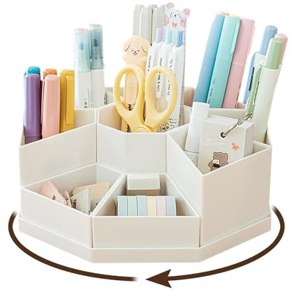 Drehbarer Stiftehalter,9 Fächer Große Kapazität Schreibtisch Organizer Weiß | 360° Drehbar Upgrade Abnehmbar, Kann Bleistifte, Buntstifte, Verschiedene Schreibwaren aufnehmen