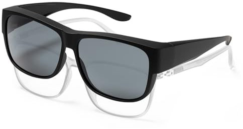 Eye Am Überziehbrille | Polarisierte Sonnenbrille für Brillenträger | UV400 Schutz | Fit Over Brille für Damen & Herren | Inkl. Etui & Reinigungstuch | Modell: Überbrille (A | Black)
