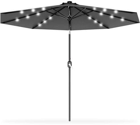 Froadp Grand parasol de plage octogonal en polyester de 3 m, avec poignée parapluie, portable, pour balcon, terrasse, piscine (avec LED, gris foncé), gris foncé, 3m mit LED