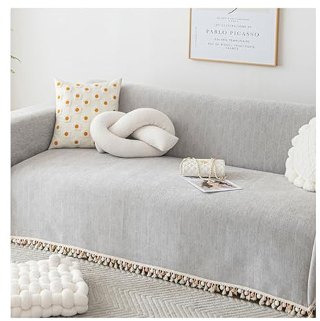 GLikur Sofa Überwurfdecke rutschfest, Sofaüberwurf Decke Ecksofa L Form Couch Überwurf Sofa Überzug Mit Deko Quasten Sofadecke, Sofa Schutz, Waschbar(Grey,180x230CM)