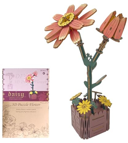 Afeeler 3D Puzzle DIY Wooden Flower, Artificial Wooden Flowers Model Kits for Adults to Build, Eternal Flowers Romantic Gift for Women Mom Christmas, Birthday, Valentine's Day (Daisy)