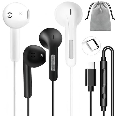 Qi Gxinr Kopfhörer mit Kabel USB C Kopfhörer in Ear for iPhone 16, Kabelkopfhörer mit Mikrofon Headphones für iPhone 15 Plus Samsung Galaxy S23 S22 S21 FE iPad Pro Huawei Google Pixel,2er-Pack