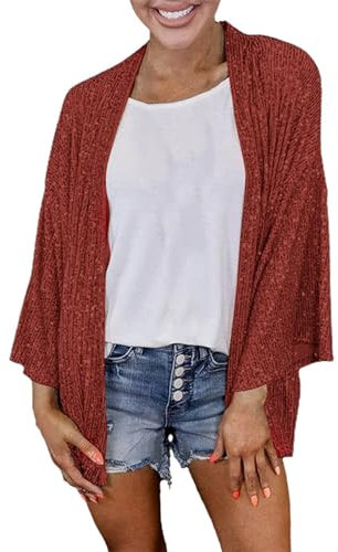 Cardigan d'été pour femme Polyvalente té Manteau Doux/Douce Décontracté Léger Kimono en Mousseline Blouse Gilet Manches Mi-Longues robe de soirée