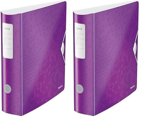 Leitz Qualitäts-Ordner 180° Active WOW, A4, Breit, Abgerundeter Rücken, 8,2 cm breit, Gummibandverschluss, Leichtes Polyfoam, Plastik-Ordner, WOW Serie, Violett, 11060062 (Packung mit 2)