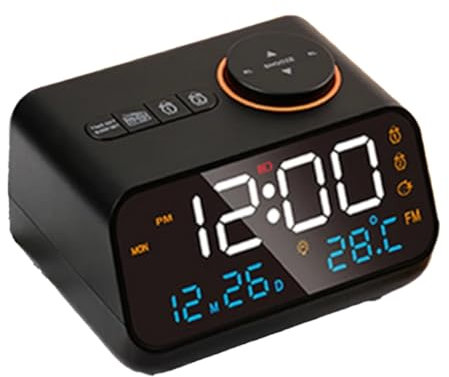 Buqpow UKW-Radio-LED- zum Aufwachen Am Bett. Digitaler Tischkalender mit Temperatur, Thermometer, Luftfeuchtigkeit und Hygrometer(B)