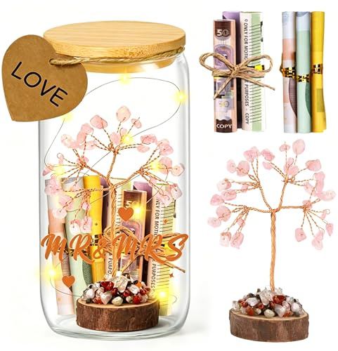 EccoCove Hochzeitsgeschenk Geldgeschenk mit Kristallbaum und LED Flasche | Kreatives Geldgeschenk Hochzeit mit Kristallbaum & LED-Flasche – stilvolle Geldgeschenk-Verpackung für das Brautpaar
