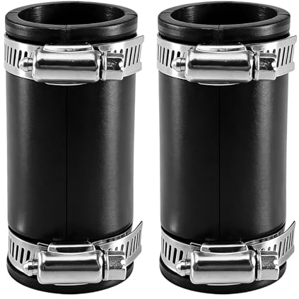 Editbar 2 manguitos de goma flexibles/acoplamiento de goma – Conector de tubo de goma con 2 abrazaderas de acero inoxidable para conexiones de tubo de PVC y poliéster, manguito de goma para reducción