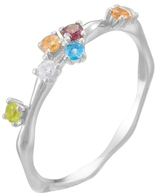 Skcess 9K Weißgold Ring Damen, Damen Ring Citrin Gelb Rubin-Topas-Peridot-Moissanit Größe 57 (18.1)