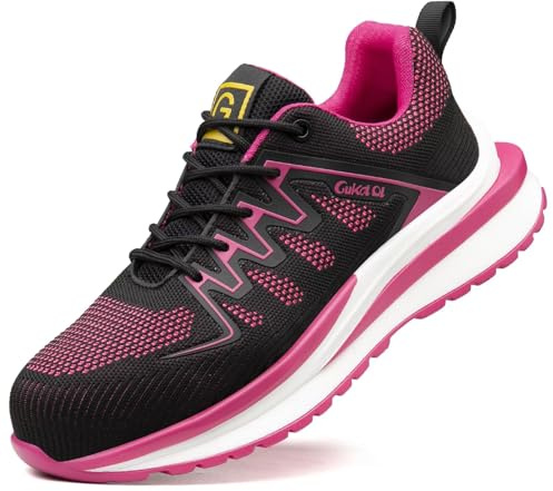 Annvia Steel Toe Cap Trainers for Women Men Safety Trainers Lightweight Ladies Composite Toe Work Shoes Slip on Resistant Breathable Non Slip Antistatic Shoes Size 10.5 Pink 44