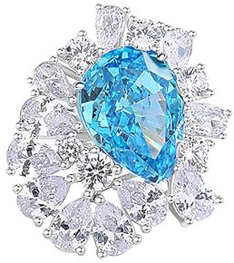 Skcess Platin Pt950 Wedding Ring, Promise Ring 8X10mm Topas Blau 3ct Moissanit Größe 57 (18.1)