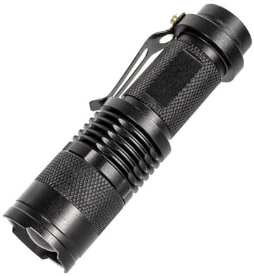 ReachMall LED Flashlight, 350 Lumens Q5 Mini Torch with Telescopic Zoom, Dual Power for 14500/AA Battery, Portable Aluminum Alloy Light for Camping Hiking, Black