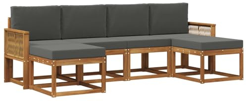 vidaXL Outdoor-Sofagarnitur 6 pcs Natur und Anthrazit Polyester, Modernes, wetterfestes Sofa-Set für draußen, stylische Gartenmöbel, minimalistische Lounge für Coole Entspannung im Garten
