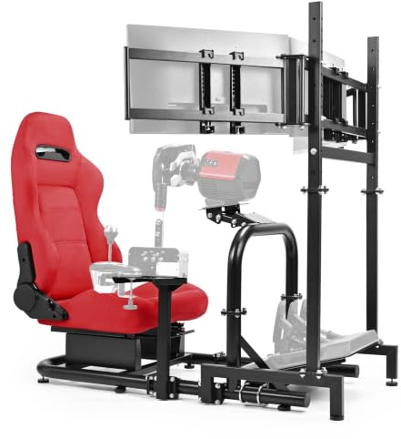 Anman Racing Simulator Cockpit(50mm Round Tube) with Red Sude Seat Fit for Logitech G29 G920 G923 Support Thrustmaster Fanatec Gaming Stand with Triple TV Stand, Not Included Wheel Pedal Handbrake