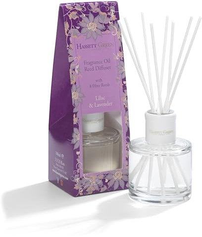 Hassett Green London Fragrance Oil Reed Diffuser - 100ml Glass Bottle with 8 Fibre Reeds - Lilac & Lavender