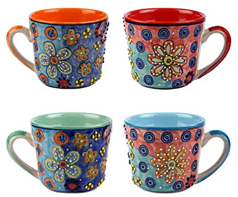Gall&Zick große Kaffeetasse, handbemalt, Blumenmuster, ca. 450ml, Set/2