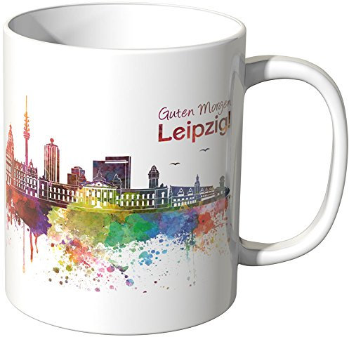 WANDKINGS® Tasse, Schriftzug Guten Morgen Leipzig! mit Skyline - Weiß