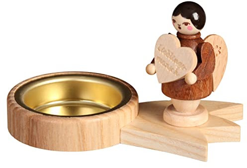 Volkskunstwerkstatt Unger Teelichthalter Sternschnuppe Engel - Echt Erzgebirge® # 0608 (Herz Lieblingsmensch)