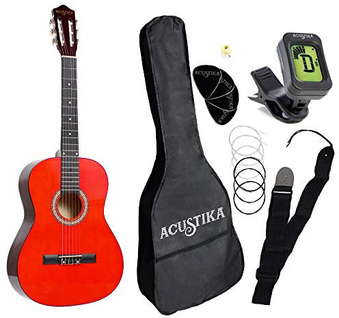 Chitarra Classica Acustika in Legno 100 cm 6 Corde in Nylon 4/4 Misura 39 Red Natural