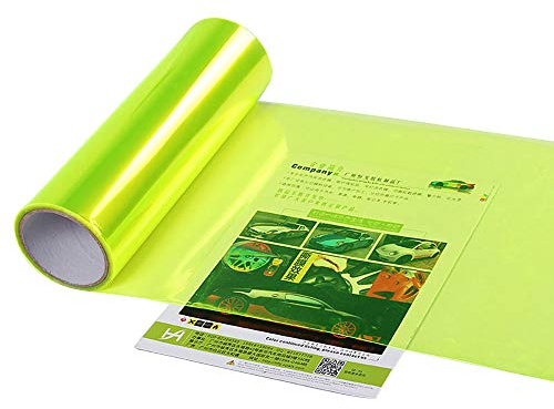 XUPHINX Car Light Sticker, Self Adhesive Car Smoke Fog Light Taillight Headlight Tint Sticker - Vinyl Film Sheet Fluorescent Yellow 30x60cm