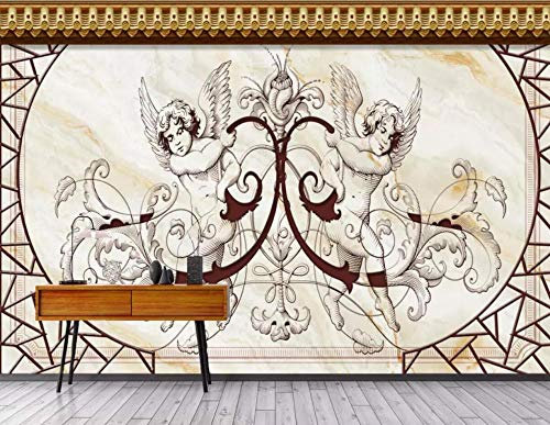 Tapete 3D Wandbild Engel Marmor Muster Vintage Fototapete 3D Effekt Vliestapete Wohnzimmer Wanddeko